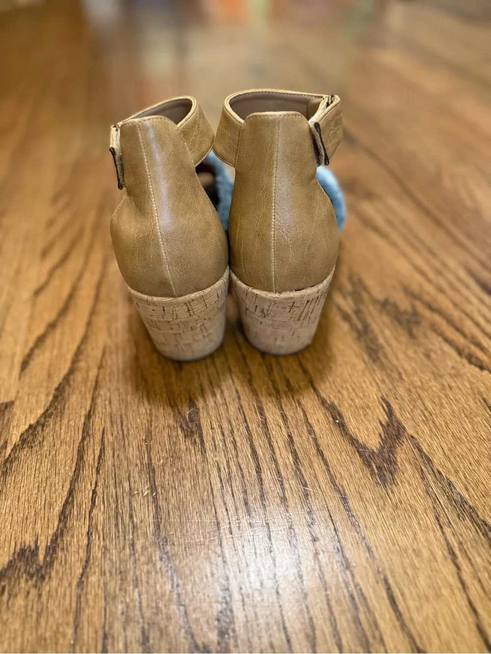 Women’s Corky’s Denim & Tan Ankle-Strap Wedge Sandals